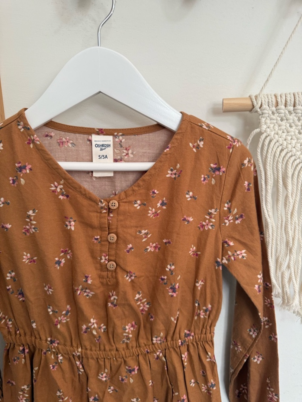 Oshkosh B’Hosh - size 5 - rust/brown natural colored dress with floral details